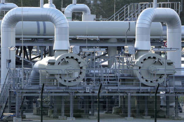 Pipes at the landfall facilities of the ‘Nord Stream 2’ gas pipline are pictured in Lubmin, northern Germany, Tuesday, Feb. 15, 2022. Nord Stream 2 is a 1,230-kilometer-long (764-mile-long) natural gas pipeline under the Baltic Sea, running from Russia to Germany’s Baltic coast. (AP Photo/Michael Sohn)