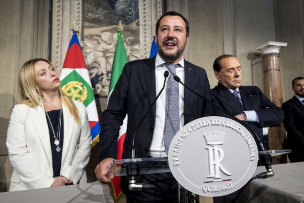 Foto Roberto Monaldo / LaPresse
07-05-2018 Roma
Politica
Quirinale – Consultazioni
Nella foto Giorgia Meloni, Matteo Salvini, Silvio Berlusconi
Photo Roberto Monaldo / LaPresse
07-05-2018 Rome (Italy)
Quirinale palace – Consultaton
In the photo Giorgia Meloni, Matteo Salvini, Silvio Berlusconi Foto Roberto Monaldo / LaPresse
07-05-2018 Roma
Politica
Quirinale – Consultazioni
Nella foto Giorgia Meloni, Matteo Salvini, Silvio Berlusconi
Photo Roberto Monaldo / LaPresse
07-05-2018 Rome (Italy)
Quirinale palace – Consultaton
In the photo Giorgia Meloni, Matteo Salvini, Silvio Berlusconi
