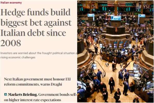 Italia nel mirino degli hedge fund, la grande scommessa dei fondi speculativi contro il nostro debito (come nel 2008)