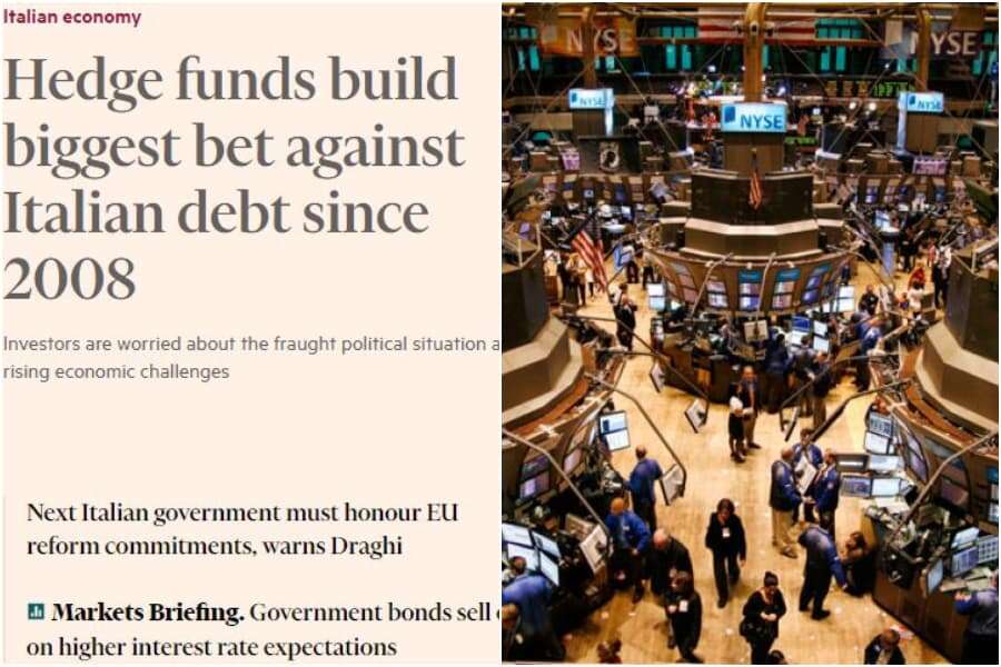 Italia nel mirino degli hedge fund, la grande scommessa dei fondi speculativi contro il nostro debito (come nel 2008)
