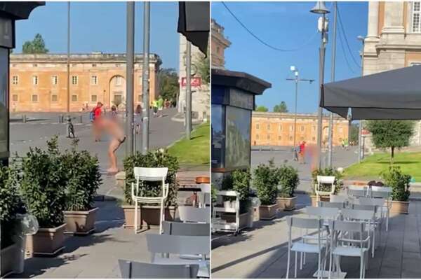 Nudo a pochi passi dalla Reggia di Caserta, il video choc diventato virale: ripreso mentre si lava davanti ai turisti