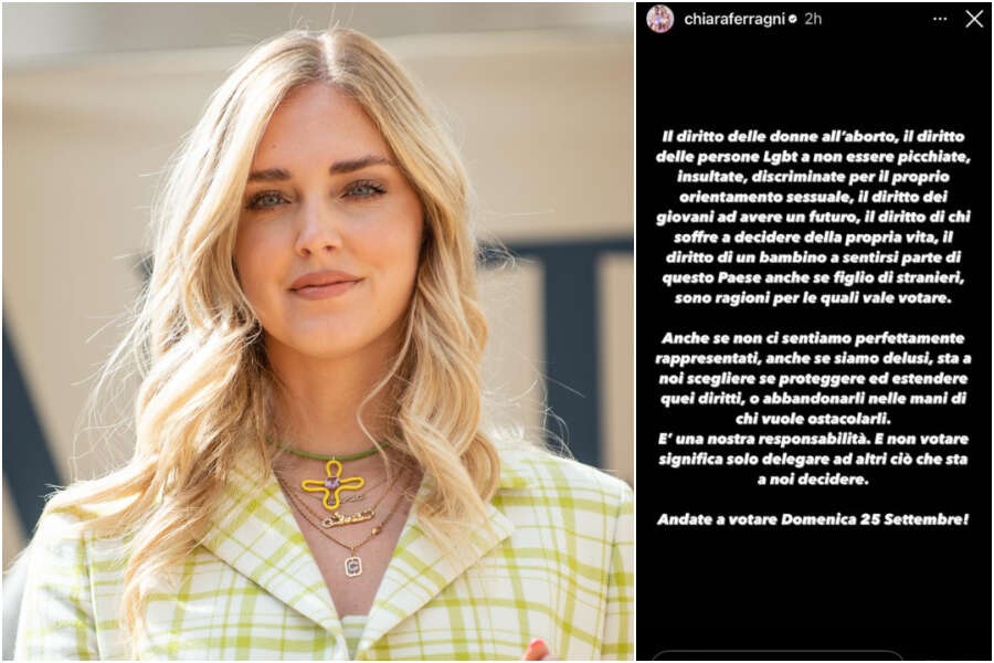 Chiara Ferragni, l’appello ai giovani a 5 giorni dalle elezioni: “Diritti sono una conquista, andate a votare per non tornare indietro di decenni”