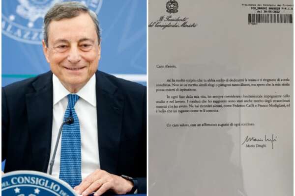 Studente gli dedica la tesi, Draghi lo ringrazia nella lettera: “Mi hai colpito, spero di essere di ispirazione”