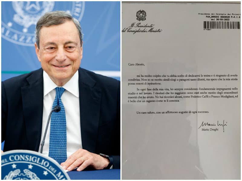 Studente gli dedica la tesi, Draghi lo ringrazia nella lettera: “Mi hai colpito, spero di essere di ispirazione”