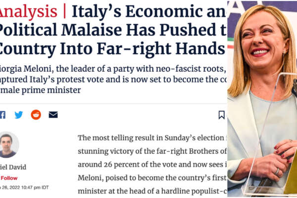 Israele in allarme per il governo Meloni: “Italia nelle mani dei neofascisti”