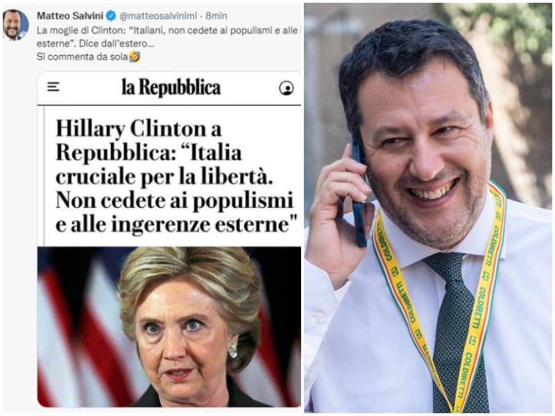 Per Matteo Salvini Hillary Clinton è “la moglie di”: il post del segretario della Lega