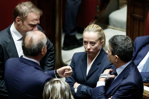 Foto Roberto Monaldo / LaPresse
13-10-2022 Roma (Italia) 
Politica
Camera dei Deputati – Prima seduta della XIX legislatura – Elezione del presidente
Nella foto Francesco Lollobrigida, Lorenzo Cesa, Giorgia Meloni, Maurizio Lupi

13-10-2022 Rome (Italy)
Politics
Chamber of Deputies – First session of the XIX legislature
In the pic Francesco Lollobrigida, Lorenzo Cesa, Giorgia Meloni, Maurizio Lupi