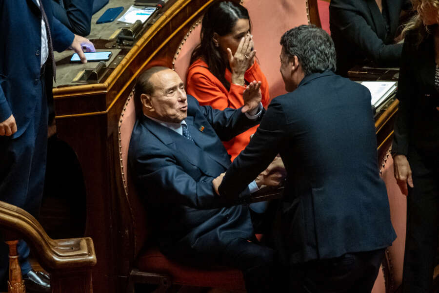 Foto Mauro Scrobogna/LaPresse 
13-10-2022 Roma (Italia) Politica – Senato prima seduta della XIX legislatura – elezione Presidente – Nella foto: il leader di Forza Italia FI Silvio Berlusconi rientra nell’ Aula del Senato dopo quasi nove anni dal voto che il 27.11.2013 lo dichiarò decaduto dalla carica di Senatore, con Matteo Renzi

10-13-2022 Rome (Italy) Politics –  Senate first session of the 19th legislature – President election – In the photo: Forza Italia FI leader Silvio Berlusconi returns to the Senate chamber after almost nine years from the vote that on 27.11.2013 declared him forfeited from the office of Senator, with Matteo Renzi