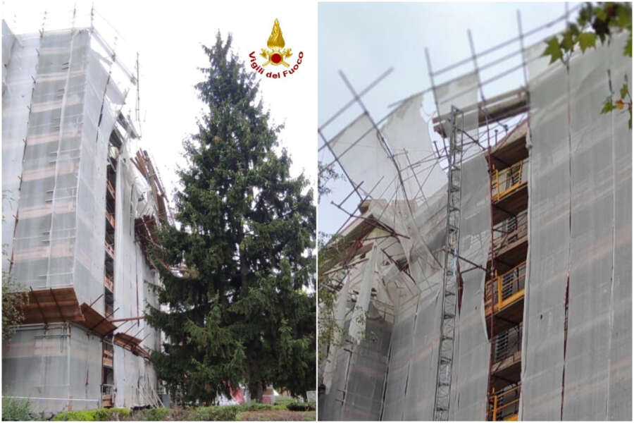 Crolla impalcatura vicino scuola, operai cadono dal sesto piano: tre feriti, uno è in condizioni disperate