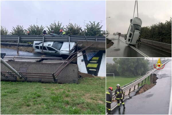 Crolla cavalcavia, un’auto finisce nella voragine: non era considerato a rischio