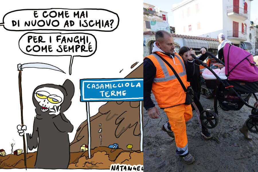 La vignetta del Fatto sulla strage di Ischia e la rabbia del sindaco: “Offende chi sta spalando fango”