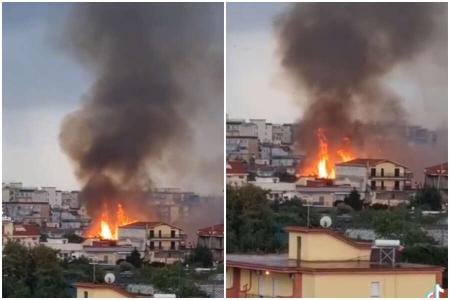 Maltempo Napoli, fulmine provoca incendio: panico sui social, “che botta”