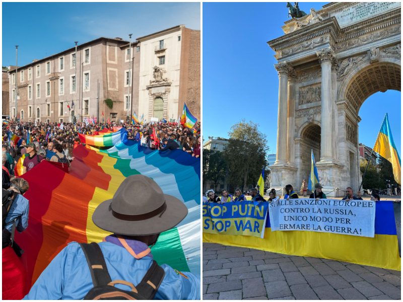 Si sfila per la pace in Ucraina, è guerra tra le piazze di Milano e Roma: scontro a distanza Conte-Calenda