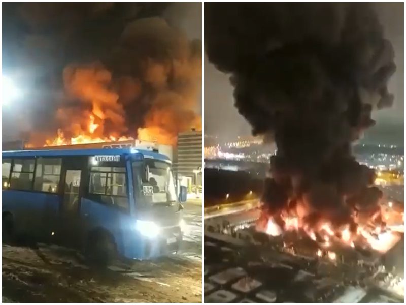 A fuoco il centro commerciale a Mosca, un morto nel maxi incendio al Mega Khimki: “Atto criminale”