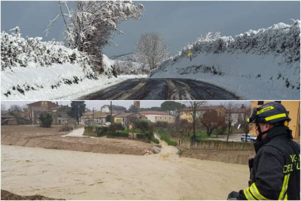 Maltempo in tutta Italia: si monitorano i fiumi nelle Marche (è allarme a Senigallia) e forti nevicate sull’Appennino e al Sud