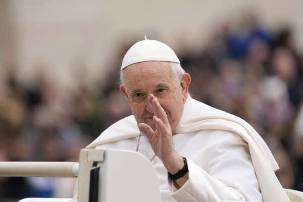 Pope Francis waves to faithful as he arrives for his weekly general audience in St. Peter’s Square at The Vatican, Wednesday, March 8, 2023. (AP Photo/Andrew Medichini)

Associated Press/LaPresse
Only Italy and Spain