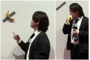 Studente mangia la banana dell’opera di Cattelan: “Avevo fame, non avevo fatto colazione”