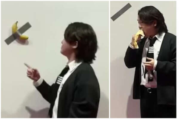 Studente mangia la banana dell’opera di Cattelan: “Avevo fame, non avevo fatto colazione”