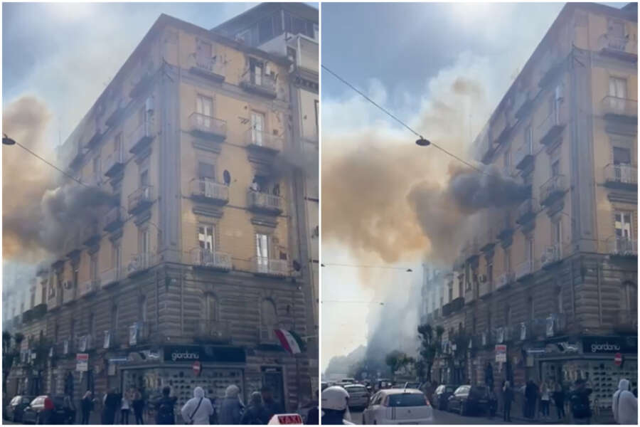 Incendio a Napoli, fiamme e fumo in casa: inquilini in fuga dal balcone con una fune