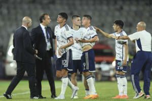 Italy’s players are dejected at the end of the Euro 2023 U21 Championship soccer match between France and Italy at the Cluj Arena stadium in Cluj, Romania, Thursday, June 22, 2023.(AP Photo/Raed Krishan)