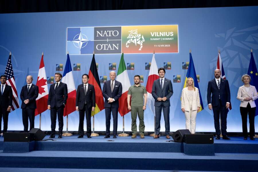 Foto Filippo Attili/Palazzo Chigi/LaPresse 
12/07/2023 Vilnius, Lituania
Politica 
Il Presidente del Consiglio Giorgia Meloni al vertice Nato di Vilnius 

DISTRIBUTION FREE OF CHARGE – NOT FOR SALE – Obbligatorio citare la fonte LaPresse/Palazzo Chigi/Filippo Attili