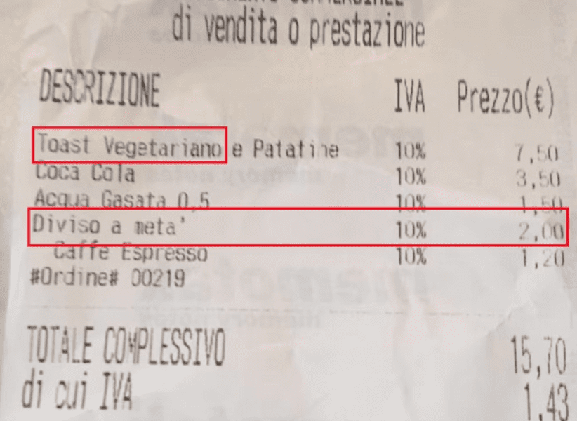 Due euro per tagliare il toast a metà, lo scontrino folle di un bar: “Abbiamo usato piattini e tovaglioli in più e impegnato due mani”