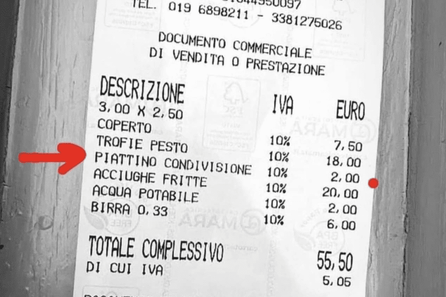 Non solo a Como, in Liguria supplemento di 2€ per il piattino vuoto di una bimba: la Lucarelli pubblica lo scontrino di un’osteria di Finale Ligure