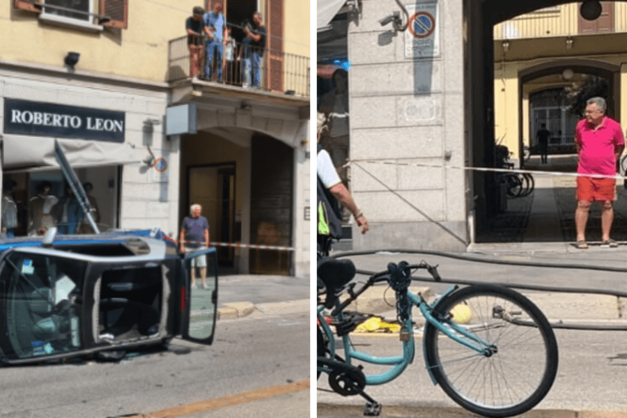 Milano, ancora un incidente stradale. Auto si ribalta e abbatte palo, coinvolta una ciclista: ricoverata in gravi condizioni