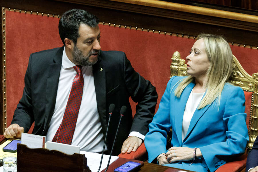 Foto Roberto Monaldo / LaPresse
28-06-2023 Roma
Politica
Senato- Comunicazioni del Presidente del Consiglio Giorgia Meloni sul prossimo Consiglio europeo
Nella foto Matteo Salvini, Giorgia Meloni

28-06-2023 Rome (Italy)
Politics
Senate – Communications from Prime Minister Giorgia Meloni on the next European Council
In the pic Matteo Salvini, Giorgia Meloni