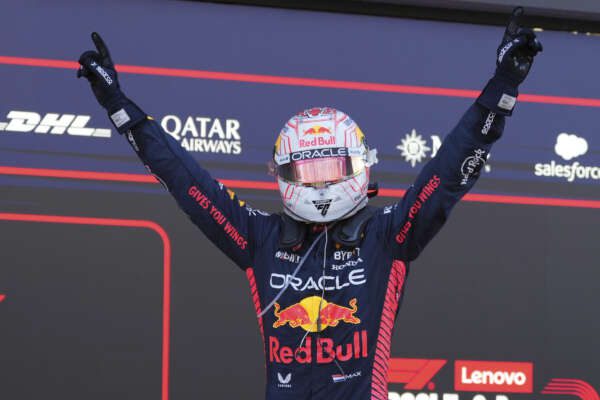 Red Bull driver Max Verstappen of the Netherlands celebrates after winning the Japanese Formula One Grand Prix at the Suzuka Circuit, Suzuka, central Japan, Sunday, Sept. 24, 2023. (AP Photo/Toru Hanai)

Associated Press/LaPresse
Only Italy and Spain