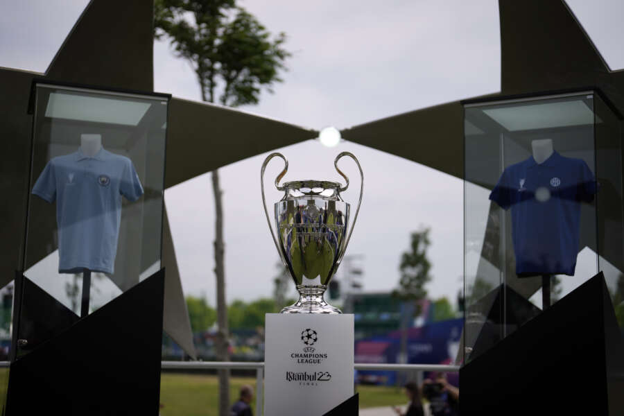 The Champions League trophy is shown in Istanbul, Turkey, Thursday, June 8, 2023. Manchester City will play Inter Milan in the final of the Champions League on Saturday June 10 in Istanbul. (AP Photo/Khalil Hamra)

Associated Press/LaPresse
Only Italy and Spain
