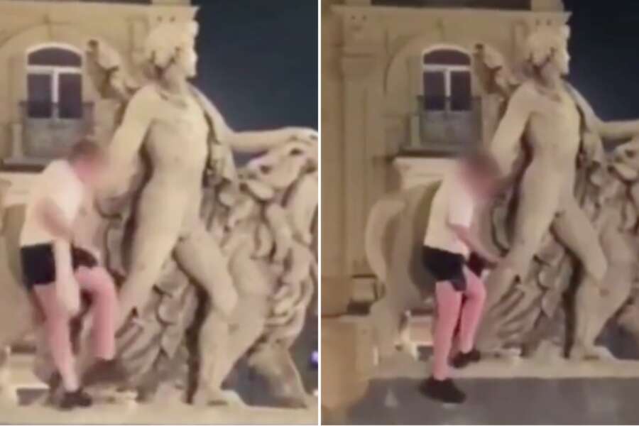 Bruxelles, il danno da €17.000 di un giovane irlandese: si arrampica su una statua ristrutturata causandone il crollo | Video