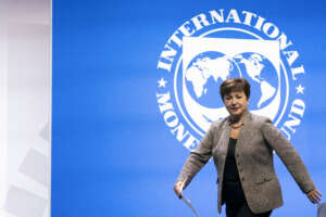 International Monetary Fund Managing Director Kristalina Georgieva walks to the podium during the 2022 annual meeting of the International Monetary Fund and the World Bank Group, Friday, Oct. 14, 2022, in Washington. (AP Photo/Manuel Balce Ceneta)