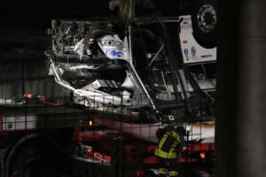 Italian firefighters work at the scene of a passenger bus accident in Mestre, near the city of Venice, Italy, Wednesday, Oct. 4, 2023. The bus fell from an elevated road, late Tuesday, killing multiple people. (AP Photo/Antonio Calanni)

Associated Press/LaPresse
Only Italy and Spain