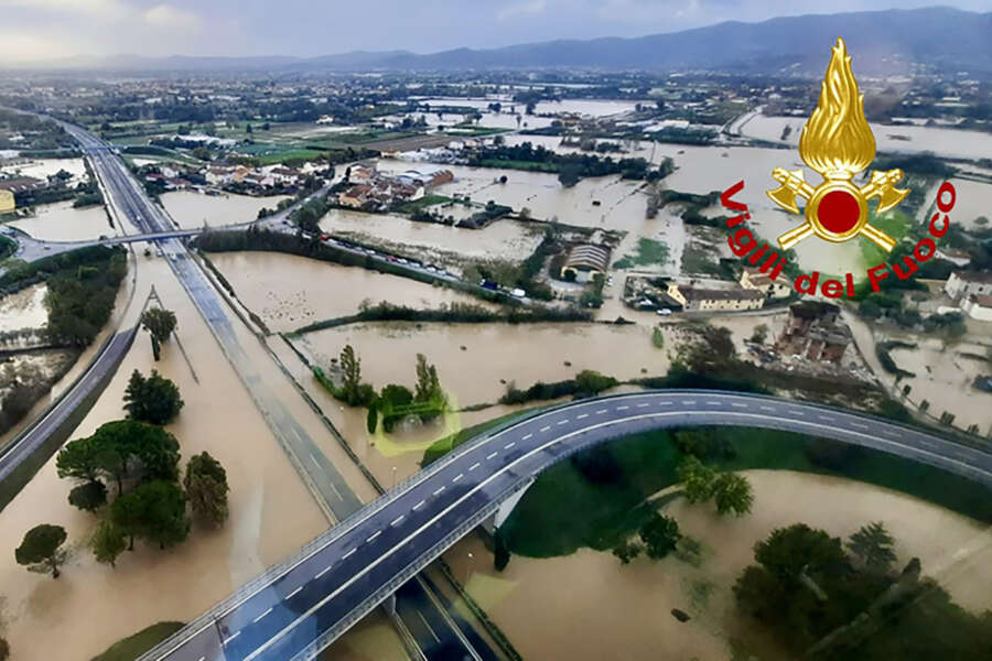 This picture released by the Italian firefighters shows an aerial view of the Prato area after floods hit Toscana region, central Italy, Friday, Nov. 3, 2023. (Italian Firefighters – Vigili del Fuoco via AP) 


Associated Press / LaPresse
Only italy and Spain