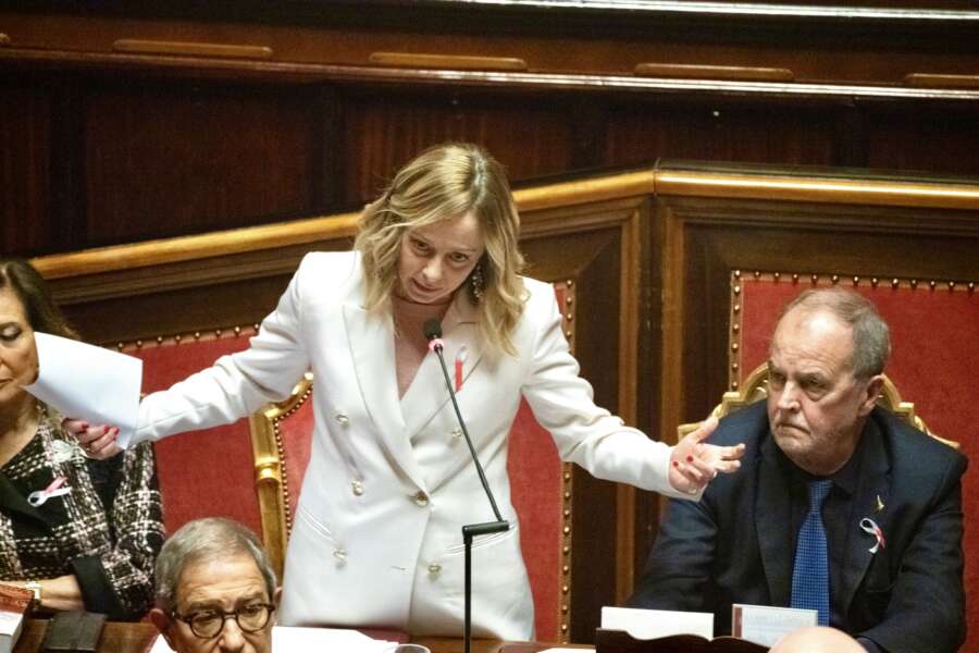 Foto Filippo Attili/Palazzo Chigi/LaPresse 23  Novembre 2023 Roma – Italia –  Politica – Question Time, il Presidente Giorgia Meloni al SenatoDISTRIBUTION FREE OF CHARGE – NOT FOR SALE – Obbligatorio citare la fonte LaPresse/Palazzo Chigi/Filippo Attili