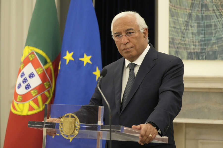 Portuguese caretaking Prime Minister Antonio Costa pauses during an address to the country and news conference at the Sao Bento palace, in Lisbon, Saturday, Nov. 11, 2023. On Thursday, Portuguese President Marcelo Rebelo de Sousa announced he’s dissolving the nation’s parliament and calling an early election two days after Costa resigned with his government tainted by a corruption scandal. (AP Photo/Armando Franca)