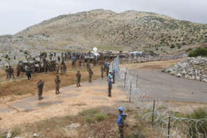 Lebanese troops and U.N. peacekeepers deploy along a fence at Lebanon’s southern border with Israel in the disputed Kfar Chouba hills, Friday, June 9, 2023. Israeli soldiers fired tear gas to disperse scores of protesters who pelted the troops with stones along the border with Lebanon Friday, leaving some Lebanese demonstrators and troops suffering breathing problems. (AP Photo/Mohammad Zaatari)

Associated Press/LaPresse
Only Italy and Spain