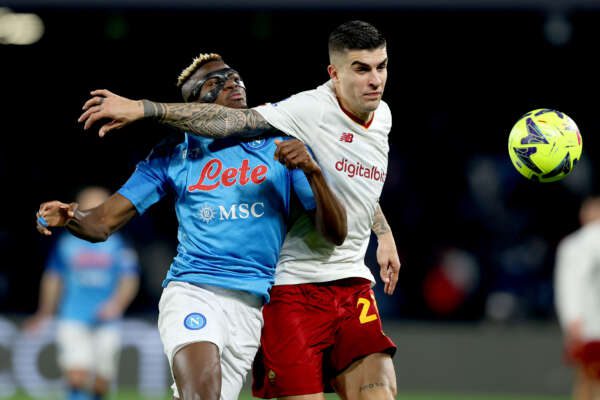 Foto Alessandro Garofalo/LaPresse 29 gennaio 2023 Napoli, Italia sport calcio Napoli vs Roma – Campionato di calcio Serie A TIM 2022/2023 – stadio Diego Armando Maradona Nella foto: Victor Osimhen (SSC Napoli); Gianluca Mancini (AS Roma);
January 29 , 2023 Naples, Italy sport soccer
Napoli vs Roma – Italian Football Championship League A TIM 2022/2023 – Diego Armando Maradona stadium. In the pic: Victor Osimhen (SSC Napoli); Gianluca Mancini (AS Roma); Foto Alessandro Garofalo/LaPresse 29 gennaio 2023 Napoli, Italia sport calcio Napoli vs Roma – Campionato di calcio Serie A TIM 2022/2023 – stadio Diego Armando Maradona Nella foto: Victor Osimhen (SSC Napoli); Gianluca Mancini (AS Roma);
January 29 , 2023 Naples, Italy sport soccer
Napoli vs Roma – Italian Football Championship League A TIM 2022/2023 – Diego Armando Maradona stadium. In the pic: Victor Osimhen (SSC Napoli); Gianluca Mancini (AS Roma);