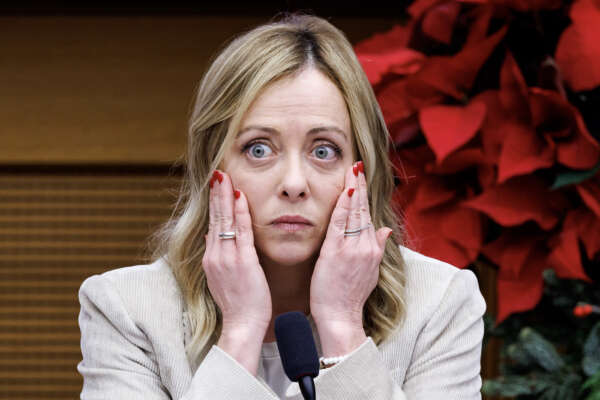 Foto Roberto Monaldo / LaPresse
04-01-2024 Roma 
Politica
Conferenza stampa di fine anno del presidente del Consiglio Giorgia Meloni
Nella foto Giorgia Meloni

04-01-2024 Rome (Italy)
Politics
End of year press conference by Prime Minister Giorgia Meloni
In the pic Giorgia Meloni