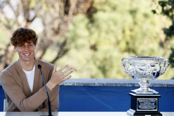 Foto Cecilia Fabiano/LaPresse 31 gennaio 2024 Roma (Italia) sport tennis – Conferenza stampa di Jannik Sinner presso la nuova sede della Federazione Italiana Tennis e Padel. Nella foto: Jannik Sinner January 31, 2024 Rome (Italy) sport tennis – Jannik Sinner press conference at the new FITP headquarters in Rome. In the photo: Jannik Sinner