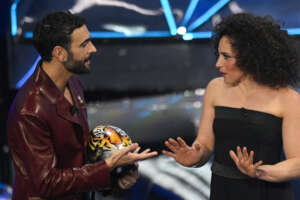 Federica Brignone with Amadeus and Marco Mengoni during the 74th edition of the SANREMO Italian Song Festival at the Ariston Theatre in Sanremo, northern Italy – Tuesday, FEBRUARY 6, 2024. Entertainment. (Photo by Marco Alpozzi/LaPresse)
Federica Brignone with Amadeus and Marco Mengoni during the 74th edition of the SANREMO Italian Song Festival at the Ariston Theatre in Sanremo, northern Italy – Tuesday, FEBRUARY 6, 2024. Entertainment. (Photo by Marco Alpozzi/LaPresse)