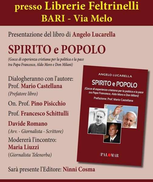 Spirito e Popolo, il nuovo libro di Angelo Lucarella: la presentazione a Bari