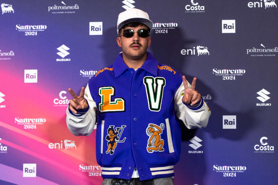 Geolier attend a photocall at at 74th edition of the SANREMO Italian Song Festival at the Ariston Theatre in Sanremo, northern Italy – Sunday, FEBRUARY 11, 2024. Entertainment. (Photo by Marco Alpozzi/Lapresse)