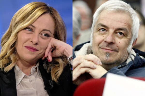 La passione della premier Giorgia Meloni: Davide Van De Sfroos “a palla nella 500 rossa” tra le imitazioni di Tremonti. Parola di Marco Travaglio