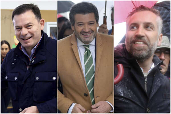 Da sinistra: Luis Montenegro, Andre Ventura, Pedro Nuno Santos