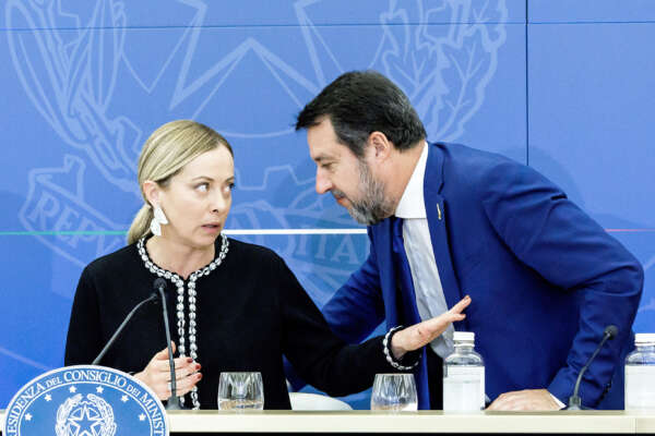 Foto Roberto Monaldo / LaPresse
03-11-2023 Roma 
Politica
Palazzo Chigi – Conferenza stampa al termine del Consiglio dei ministri
Nella foto Antonio Tajani, Giorgia Meloni, Giorgia Meloni, Matteo Salvini

03-11-2023 Rome (Italy)
Politica
Chigi palace – Press conference at the end of the Council of minister 
In the pic Antonio Tajani, Giorgia Meloni, Giorgia Meloni, Matteo Salvini