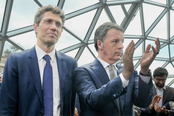 Riccardo Magi, Matteo Renzi alla presentazione della Lista Stati Uniti d’Europa, Roma, Sabato, 20 Aprile  2024 (foto Mauro Scrobogna / LaPresse) 

Riccardo Magi, Matteo Renzi on occasion of the presentation of the United States of Europe List, Rome, Saturday, April 20 2024. (Photo by Mauro Scrobogna / LaPresse)