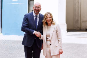 Il presidente del Consiglio Giorgia Meloni a Palazzo Chigi durante l’incontro con il presidente del Consiglio Europeo Charles Michel. Roma, Giovedì, 11 aprile 2024 (Foto Roberto Monaldo / LaPresse)

Prime Minister Giorgia Meloni at Palazzo Chigi during the meeting with the president of the European council Charles Michel. Rome, Thursday, April 11, 2024 (Photo by Roberto Monaldo / LaPresse)