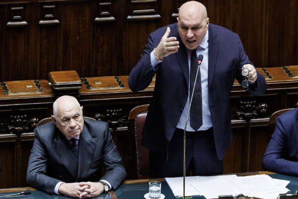 Foto Roberto Monaldo / LaPresse
19-12-2023 Roma
Politica
Camera dei deputati – Informativa urgente del Governo in merito alle dichiarazioni sulla magistratura rilasciate dal ministro della Difesa
Nella foto Carlo Nordio, Guido Crosetto
19-12-2023 Rome (Italy)
Politics
Chamber of Deputies – Urgent information from the Government regarding the statements on the judiciary by the Minister of Defence
In the pic Carlo Nordio, Guido Crosetto Foto Roberto Monaldo / LaPresse
19-12-2023 Roma
Politica
Camera dei deputati – Informativa urgente del Governo in merito alle dichiarazioni sulla magistratura rilasciate dal ministro della Difesa
Nella foto Carlo Nordio, Guido Crosetto
19-12-2023 Rome (Italy)
Politics
Chamber of Deputies – Urgent information from the Government regarding the statements on the judiciary by the Minister of Defence
In the pic Carlo Nordio, Guido Crosetto